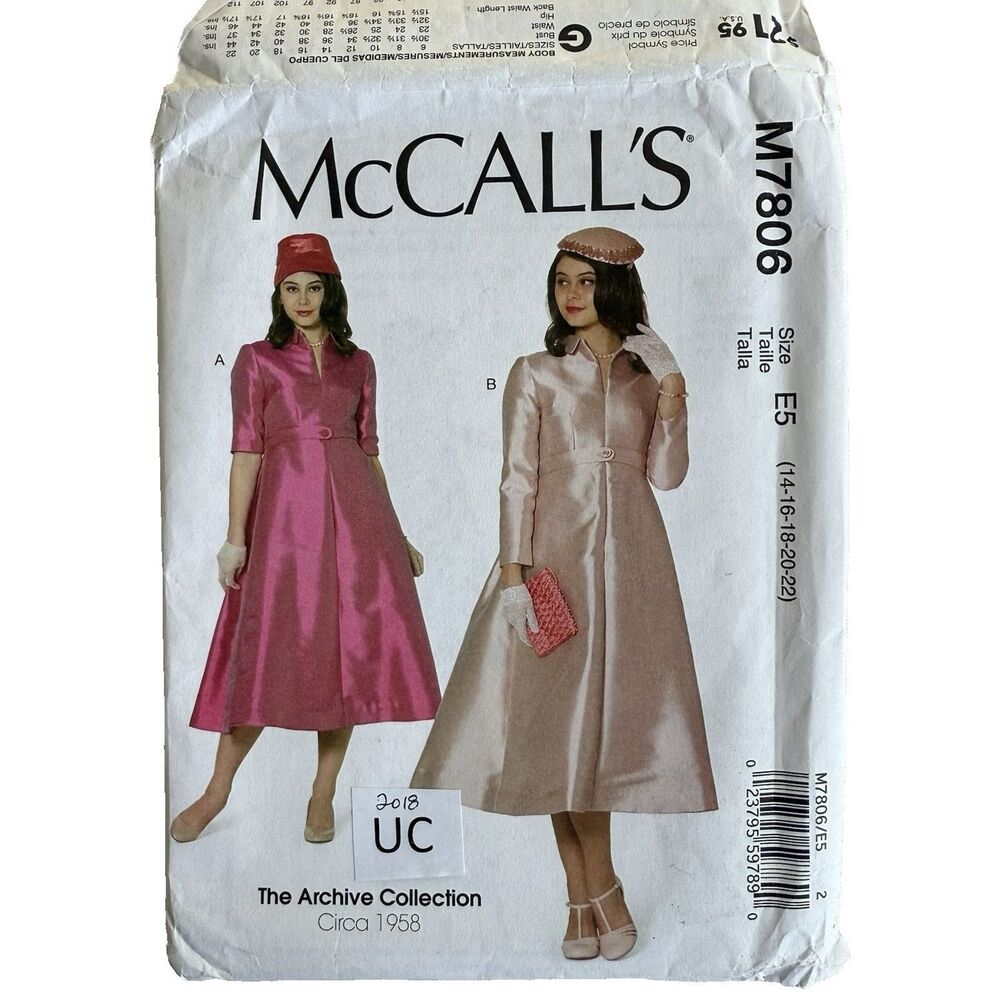 McCalls 7806 Fitted Dress Pattern Petticoat Circa Vintage 1958 PLUS SIZE 14-22